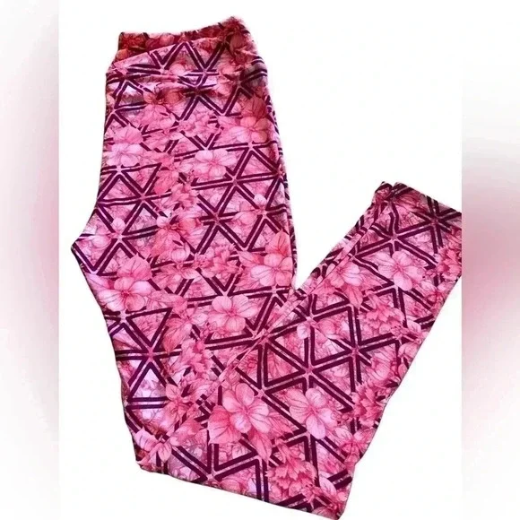 Lularoe TC pink & purple tropical floral and lattice leggings. NWOT.beautiful - Picture 1 of 6